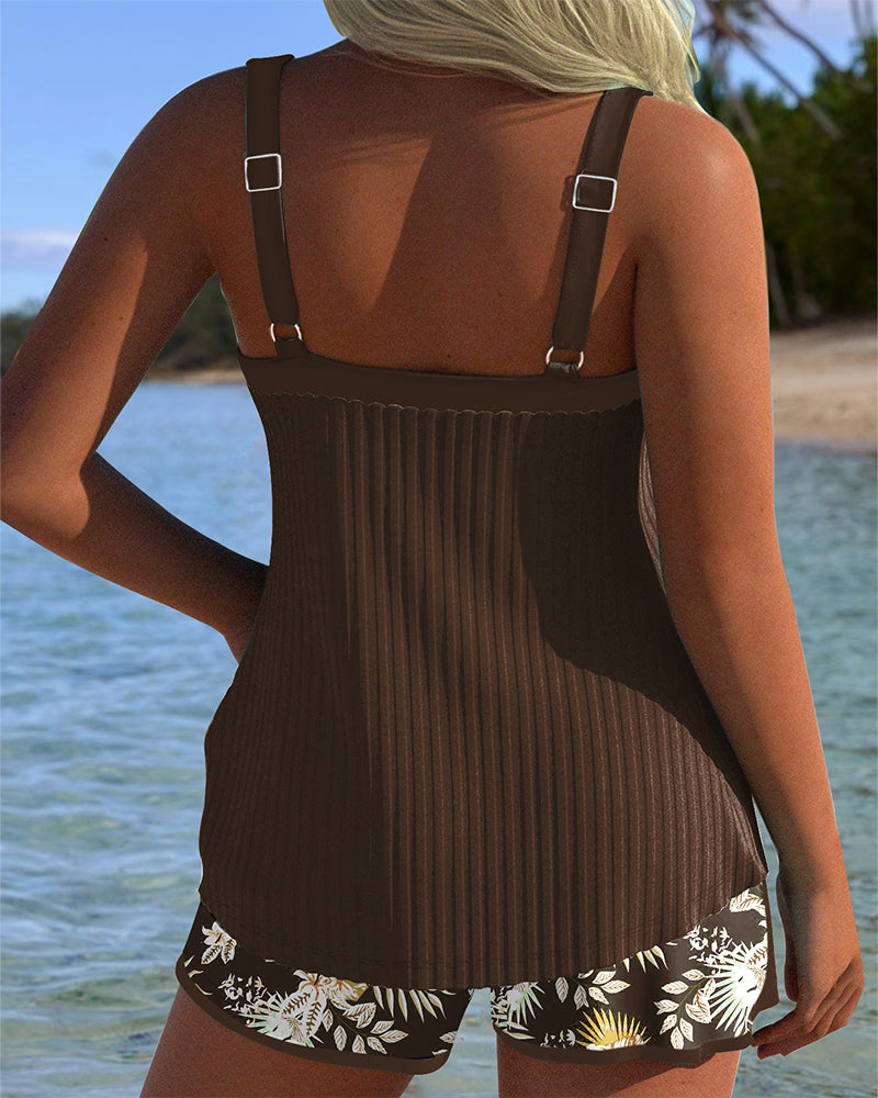 Costum de baie Tankini cu dungi - Outfit scurt de plajă