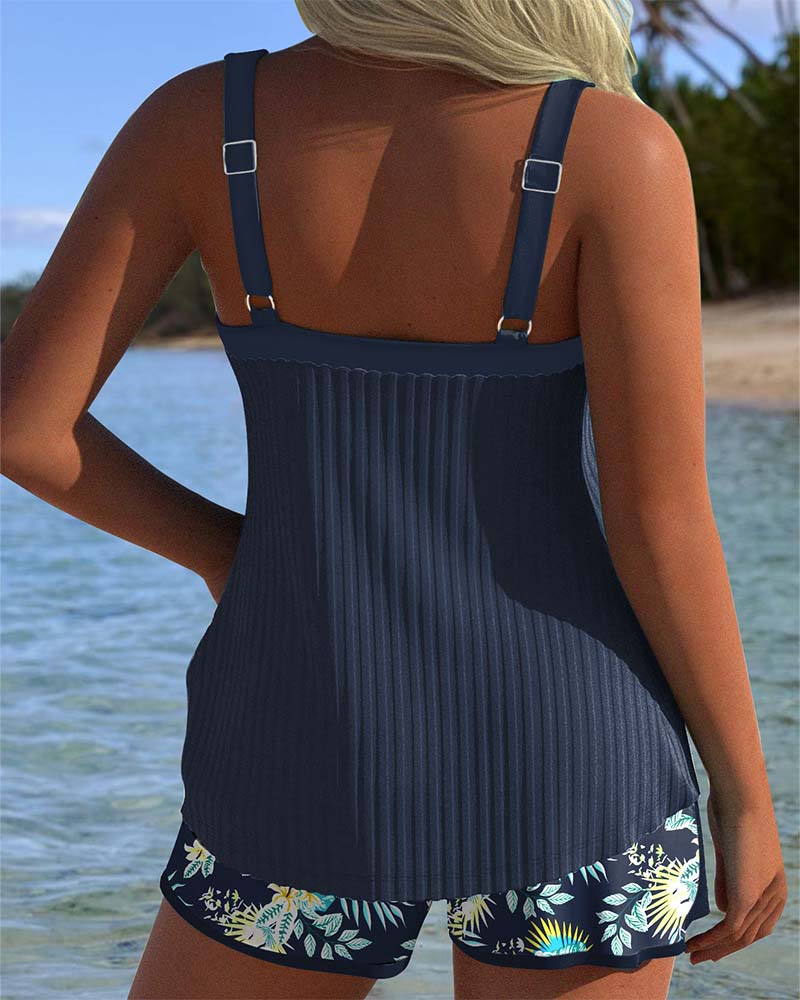 Costum de baie Tankini cu dungi - Outfit scurt de plajă